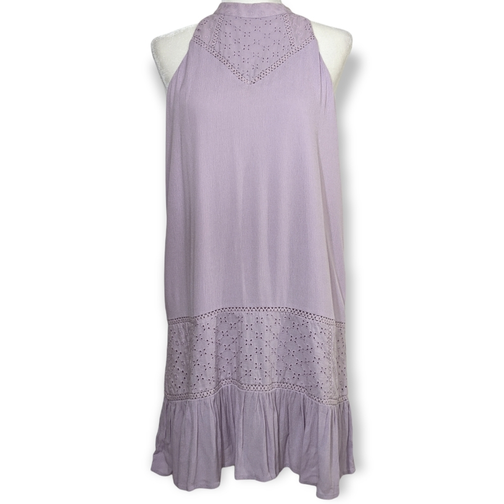 Francesca's Blue Rain Eyelet High Neck Dress - M